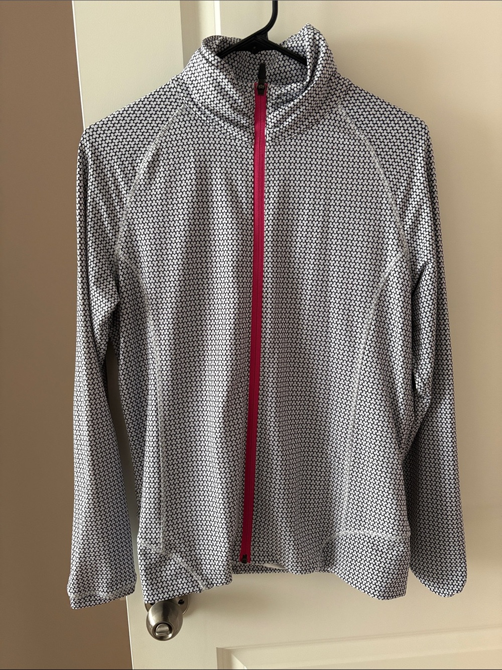 Peter Millar White/Black Patterned Zip-Up Jacket with Pink Zipper